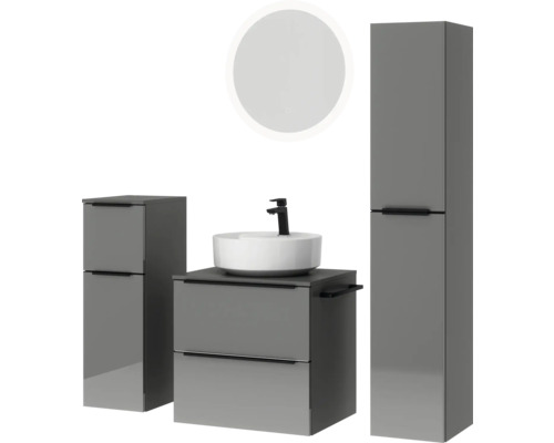 Ensemble de salle de bains avec meuble-lavabo, vasque à poser, armoire de toilette et armoire haute