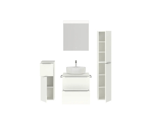 Ensemble de salle de bains avec meuble-lavabo, lavabo, armoire de toilette et armoire haute