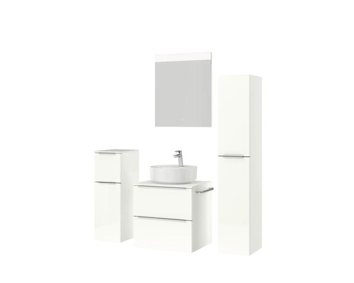 Ensemble de meubles de salle de bains avec meuble-lavabo, vasque à poser, armoire de toilette et armoires hautes