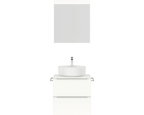 Badmöbel-Set NOBILIA Programm 3 BxHxT 61 x 169,1 x 48,7 cm Frontfarbe weiß hochglanz mit Aufsatz-Waschtisch weiß und Spiegel mit LED-Beleuchtung Griffleiste chrom matt 330