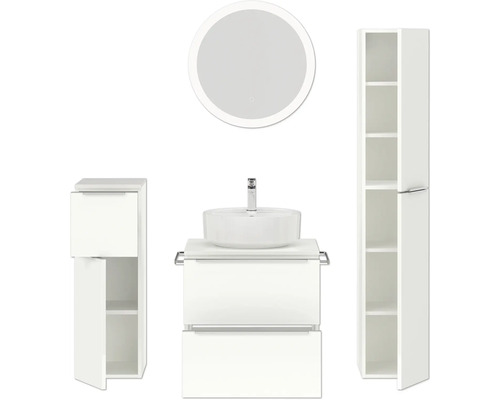 Ensemble de salle de bains avec meuble-lavabo, vasque, armoire de toilette et armoire haute