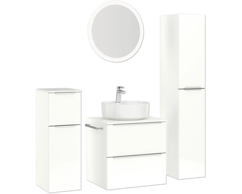 Ensemble de salle de bains avec meuble-lavabo, lavabo, armoire de toilette et armoire haute