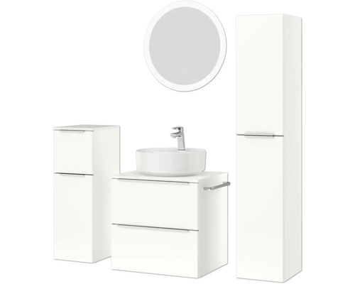 Ensemble de salle de bains avec meuble-lavabo, vasque, armoire de toilette et armoire haute