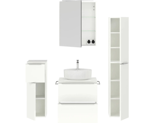Ensemble complet de meubles de salle de bains avec meuble-lavabo, lavabo, armoire de toilette et armoire haute