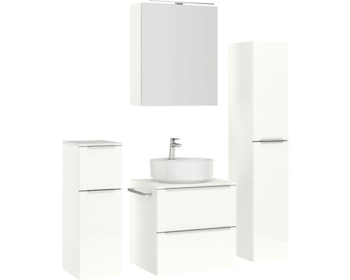Ensemble de salle de bains moderne avec meuble sous-lavabo, lavabo, armoire de toilette et armoire haute