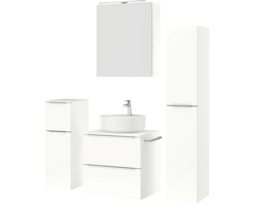 Ensemble de salle de bains avec meuble-lavabo, vasque à poser, armoire de toilette et armoire haute