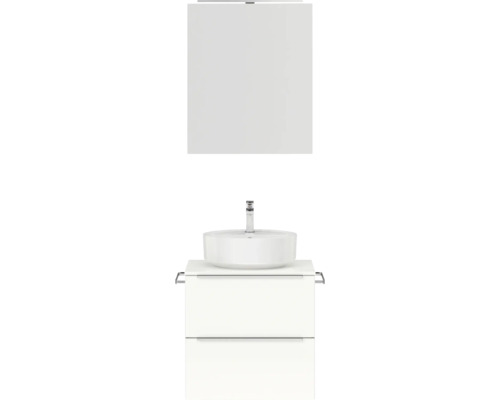 Set de meubles de salle de bains NOBILIA Programm 3 lxhxp 61 x 169,1 x 48,7 cm couleur de façade blanc haute brillance avec vasque à poser et armoire de toilette à 1 porte avec éclairage LED barre de prise chrome mat 338