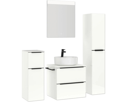 Ensemble de salle de bains avec armoire de toilette, meuble sous-vasque, vasque à poser et armoire haute