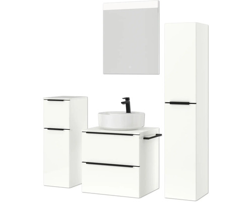 Ensemble de salle de bains avec meuble-lavabo, vasque à poser, armoire de toilette et armoire haute