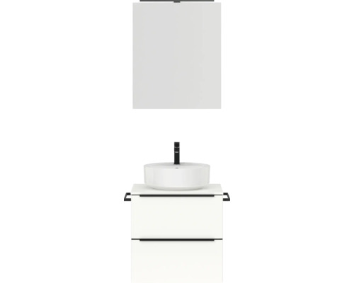Badmöbel-Set NOBILIA Programm 3 BxHxT 61 x 169,1 x 48,7 cm Frontfarbe weiß hochglanz mit Aufsatz-Waschtisch und Spiegelschrank 1-türig mit LED-Beleuchtung Griffleiste schwarz 339