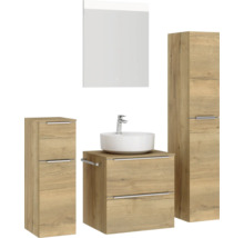 Badezimmer-Set mit Waschbecken, Unterschrank, Spiegelschrank und Hochschrank