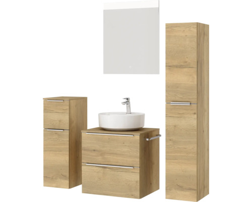 Ensemble de salle de bains avec meuble-lavabo, vasque, armoire de toilette et armoire haute