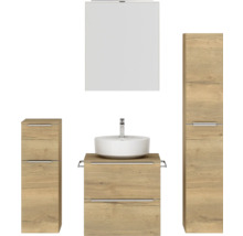 Badezimmermöbelset mit Waschtisch, Aufsatzwaschbecken, Spiegelschrank und Hochschränken