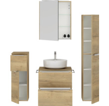 Badezimmer-Set mit Waschtisch, Waschbecken, Spiegelschrank und Hochschrank