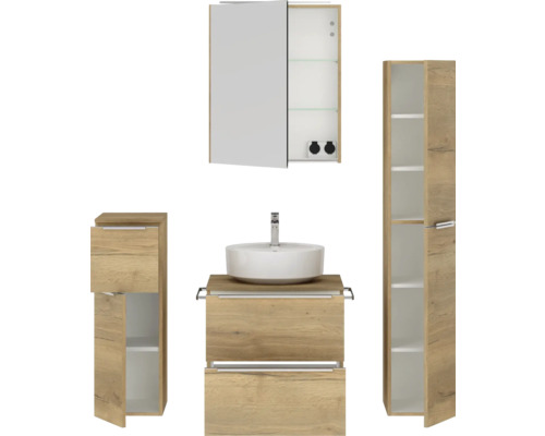 Ensemble de salle de bains avec meuble-lavabo, lavabo, armoire de toilette et armoire haute