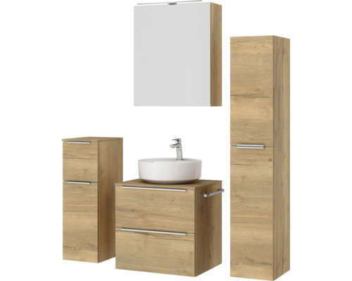 Ensemble de salle de bains avec lavabo, armoire de toilette et armoires
