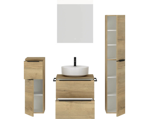 Badezimmerset mit Waschtisch, Waschbecken, Spiegelschrank und Hochschrank