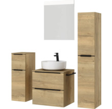Badmöbelset mit Waschtisch, Aufsatzwaschbecken, Spiegelschrank und Hochschrank