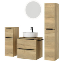 Badmöbelset mit Waschtisch, Waschbecken, Spiegelschrank und Hochschrank