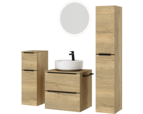 Ensemble de meubles de salle de bains avec meuble-lavabo, lavabo, armoire de toilette et armoire haute