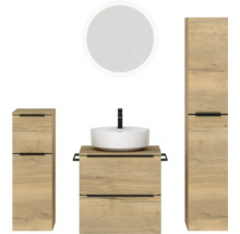 Badezimmergarnitur mit Waschtisch, Aufsatzwaschbecken, Spiegelschrank und Hochschrank