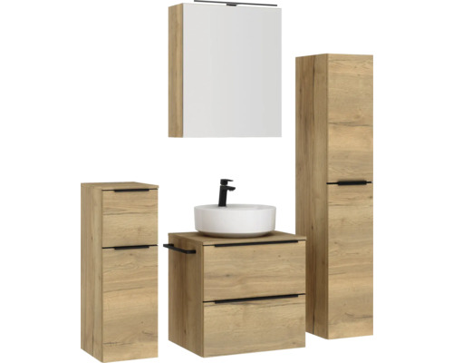 Badezimmer-Set mit Waschtisch, Waschbecken, Spiegelschrank und Hochschrank