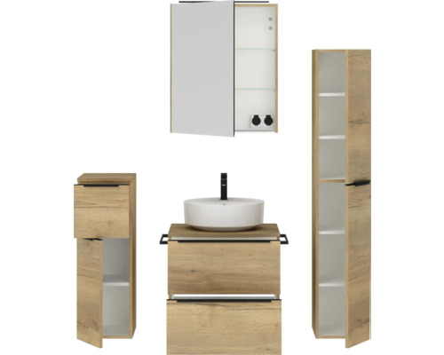 Badezimmermöbelset mit Waschbecken, Spiegelschrank und Hochschrank