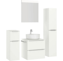 Badezimmersatz mit Waschtisch, Aufsatzwaschbecken, Spiegelschrank und Hochschrank