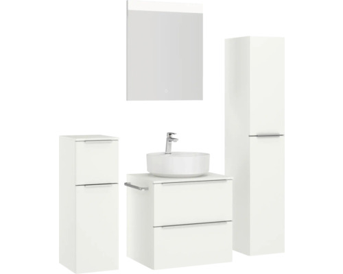 Ensemble de salle de bains avec meuble-lavabo, vasque à poser, armoire de toilette et armoire haute