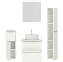 Badezimmer-Set mit Waschtisch, Waschbecken, Spiegelschrank und Hochschränken