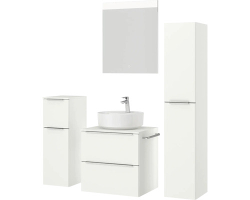 Ensemble de salle de bains avec meuble-lavabo, vasque à poser, armoire de toilette et armoire haute