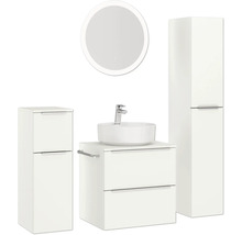 Badezimmerensemble mit Spiegelschrank, Waschbeckenunterschrank und Hochschrank