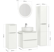 Badezimmermöbelset mit Waschtisch, Waschtischunterschrank, Spiegelschrank und Spiegel mit Beleuchtung, inklusive Maßangaben