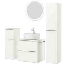 Badezimmer-Set mit Waschbecken, Unterschrank, Spiegelschrank und Hochschrank