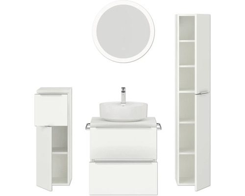 Ensemble de salle de bains avec meuble-lavabo, vasque à poser, armoire de toilette et armoire haute