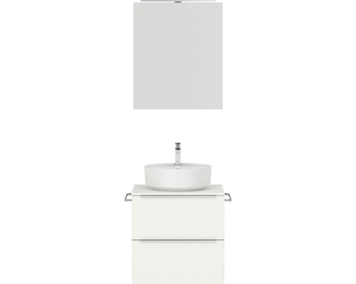 Set de meubles de salle de bains NOBILIA Programm 3 lxhxp 61 x 169,1 x 48,7 cm couleur de façade blanc mat avec vasque à poser et armoire de toilette à 1 porte avec éclairage LED barre de prise chrome mat 336
