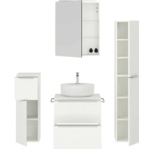 Modernes Badezimmer-Set mit Waschbecken, Unterschrank, Spiegelschrank und Hochschrank für zusätzlichen Stauraum