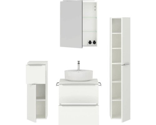 Ensemble de salle de bains moderne avec lavabo, meuble sous-vasque, armoire de toilette et armoire haute pour plus de rangement