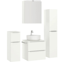 Badezimmermöbelset mit Waschtisch, Waschbecken, Spiegelschrank und Hochschrank