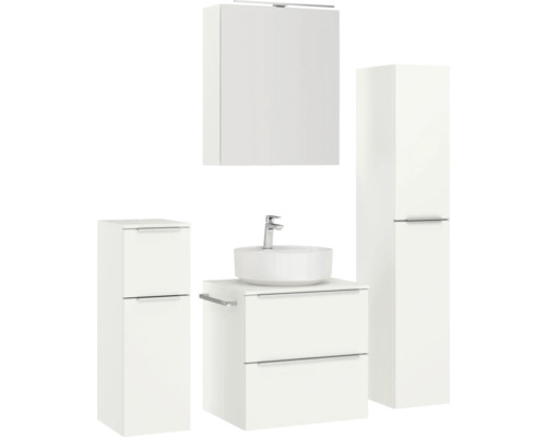 Ensemble de meubles de salle de bains avec meuble-lavabo, lavabo, armoire de toilette et armoire haute