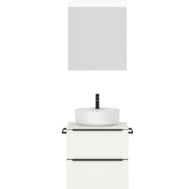 Badmöbel-Set NOBILIA Programm 3 BxHxT 61 x 169,1 x 48,7 cm Frontfarbe weiß matt mit Aufsatz-Waschtisch weiß und Spiegel mit LED-Beleuchtung Griffleiste schwarz 329