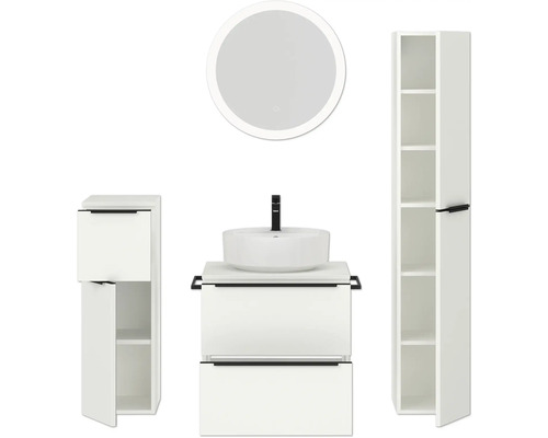 Ensemble de salle de bains avec lavabo, meuble sous-lavabo, armoire de toilette et armoire haute