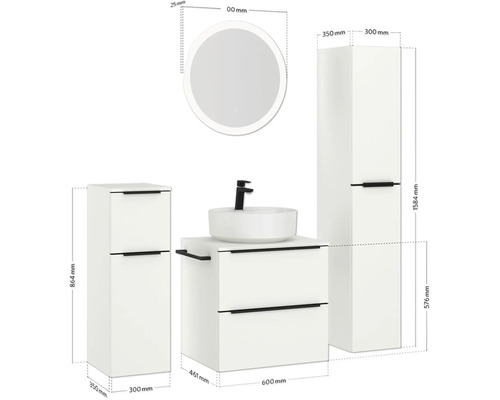 Ensemble de salle de bains avec lavabo, meuble sous-lavabo, armoire haute et miroir