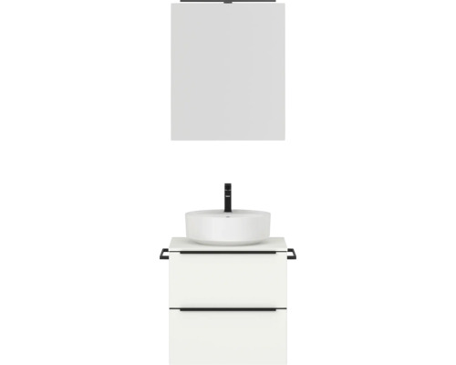 Badmöbel-Set NOBILIA Programm 3 BxHxT 61 x 169,1 x 48,7 cm Frontfarbe weiß matt mit Aufsatz-Waschtisch und Spiegelschrank 1-türig mit LED-Beleuchtung Griffleiste schwarz 337