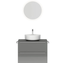 Badmöbel-Set NOBILIA Programm 3 BxHxT 81 x 169,1 x 48,7 cm Frontfarbe grau hochglanz mit Aufsatz-Waschtisch weiß und Spiegel rund mit LED-Beleuchtung Griffleiste chrom matt 404
