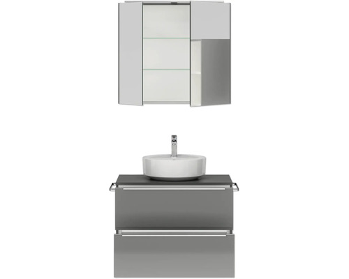 Badezimmerset mit Waschtisch, Aufsatzwaschbecken und Spiegelschrank