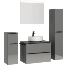 Badezimmer Set mit Waschtisch, Waschbecken, Spiegelschrank und Hochschränken