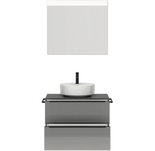 Badmöbel-Set NOBILIA Programm 3 BxHxT 81 x 169,1 x 48,7 cm Frontfarbe grau hochglanz mit Aufsatz-Waschtisch weiß und Spiegel mit LED-Beleuchtung Griffleiste schwarz 389