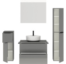 Badezimmer-Set mit Waschtisch, Aufsatzwaschbecken, Spiegelschrank und Hochschrank