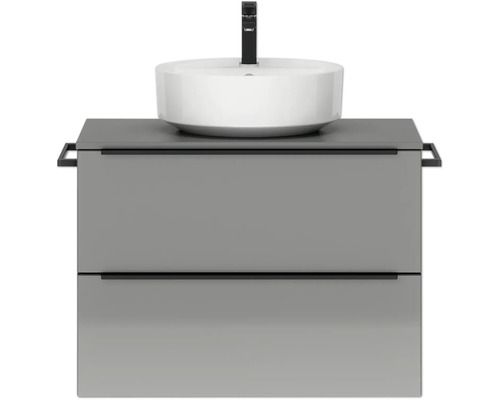 Badmöbel-Set NOBILIA Programm 3 BxHxT 81 x 59,1 x 48,7 cm Frontfarbe grau hochglanz mit Aufsatz-Waschbecken Griffleiste schwarz 381 Waschtischunterschrank mit Aufsatzwaschbecken und zwei Schubladen